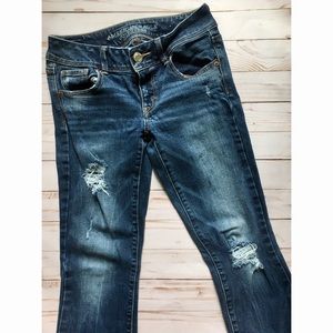 American Eagle | distressed kick boot jean | 0